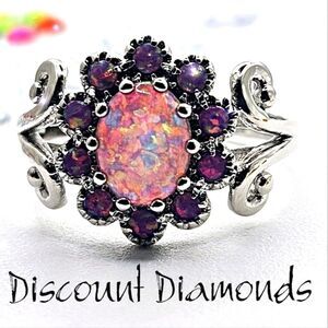 Lavender Purple Fire Opal Cabochon Ring on 925 Silver - Women's Je…